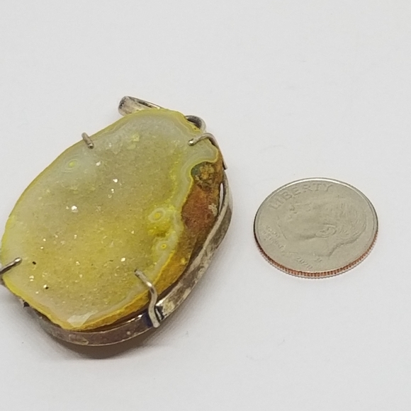 Yellow Sparkling Druzy Pendant Sterling Silver - Picture 4 of 5